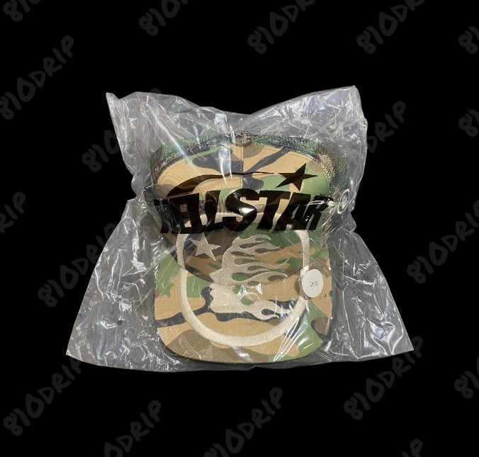 Hellstar Big Logo Trucker Snapback Hat - Camo