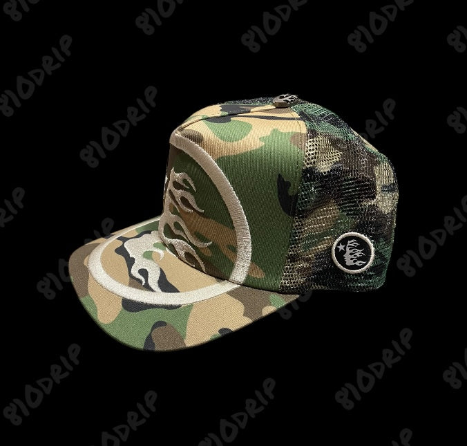 Hellstar Big Logo Trucker Snapback Hat - Camo