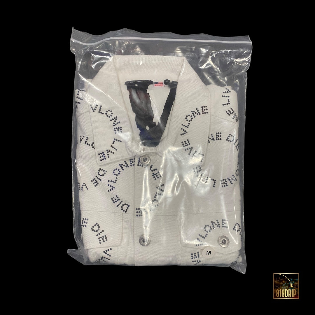 Unreleased Vlone White Rhinestone Denim Jacket