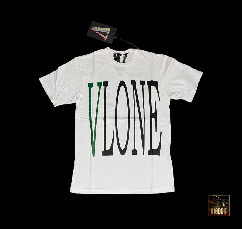 Camiseta blanca con grapas verdes Vlone (M)