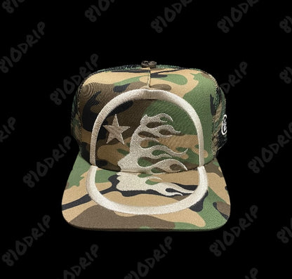 Hellstar Big Logo Trucker Snapback Hat - Camo