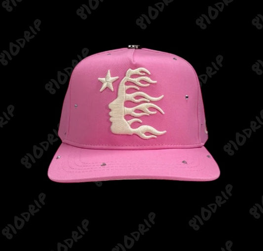 Hellstar OG Logo Snapback Rhinestone Hat Pink